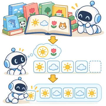 図解・くわしい図解(デジタル・安全・AI・情報・お金・からだ・権利ほか) 図解 AI:AIが答えを作るしくみ(たくさんの本を読む→予想して並べる)