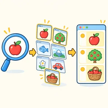 図解・くわしい図解(デジタル・安全・AI・情報・お金・からだ・権利ほか) 図解 デジタルのしくみ:検索のしくみ(虫めがね→たくさんのページ→順番に並ぶ)