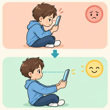 図解・くわしい図解(デジタル・安全・AI・情報・お金・からだ・権利ほか) 図解 からだ・こころ:目と画面の距離(近すぎと適切な距離)