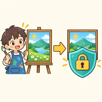 図解・くわしい図解(デジタル・安全・AI・情報・お金・からだ・権利ほか) 図解 社会・権利:著作権(作った人の作品を守るしるし)