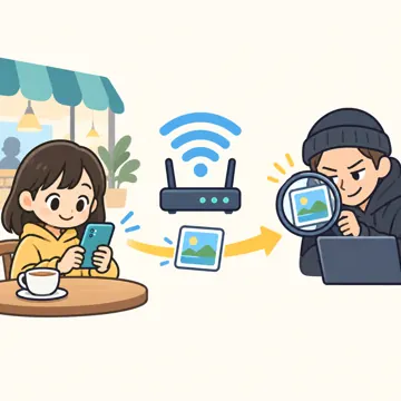 図解・くわしい図解(デジタル・安全・AI・情報・お金・からだ・権利ほか) 図解 安全:公衆Wi-Fiの危険(のぞき見される)