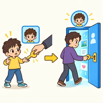 図解・くわしい図解(デジタル・安全・AI・情報・お金・からだ・権利ほか) 図解 安全:アカウント乗っ取り(鍵を盗まれて別の人が入る)