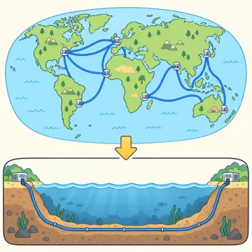 図解・くわしい図解(デジタル・安全・AI・情報・お金・からだ・権利ほか) 図解 その他:インターネットの世界地図(海底ケーブルでつながる大陸)